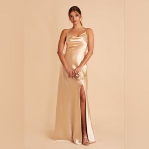 Lisa Long Dress Shiny Satin Gold